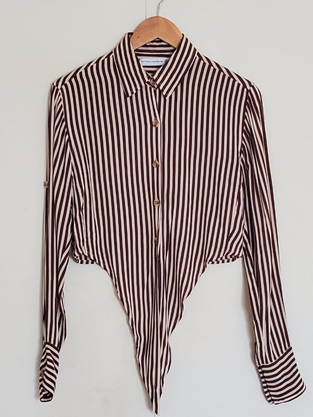 Faithfull the Brand Brown Stripe Button Down Cropped Shirt